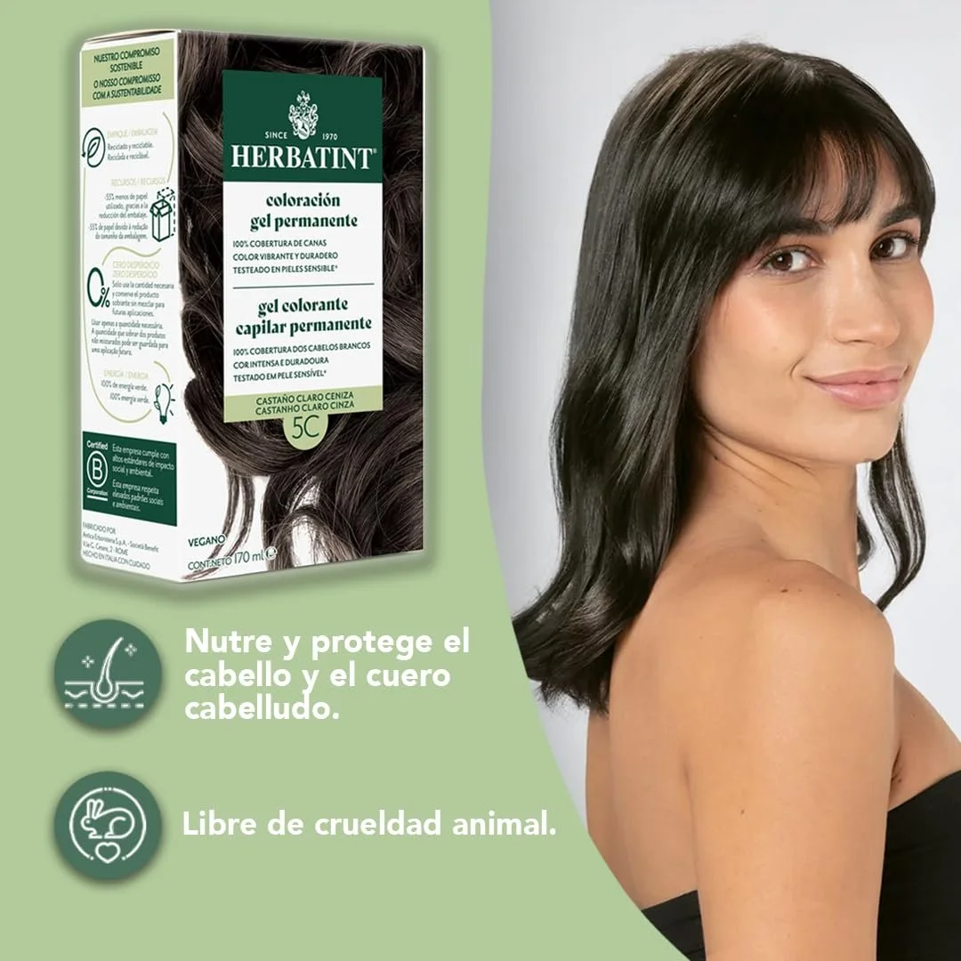 Фарба для волосся Herbatint Permanent Gel 5c Світлий Попелястий Каштан, 170 мл, фото №5