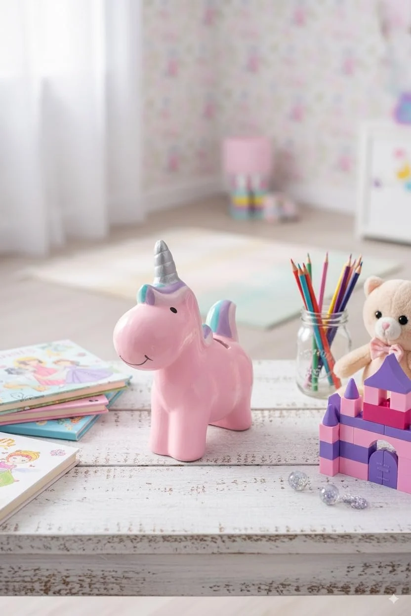 Скарбничка Керамічна Єдиноріг 16,5 x 7 x 17 см Рожева, фото №6