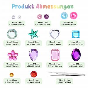 Стразы Naler, набор 1786 шт, самоклеящиеся, блестящие, 15 листов, разноцветные synthetic.ua - Фото 1