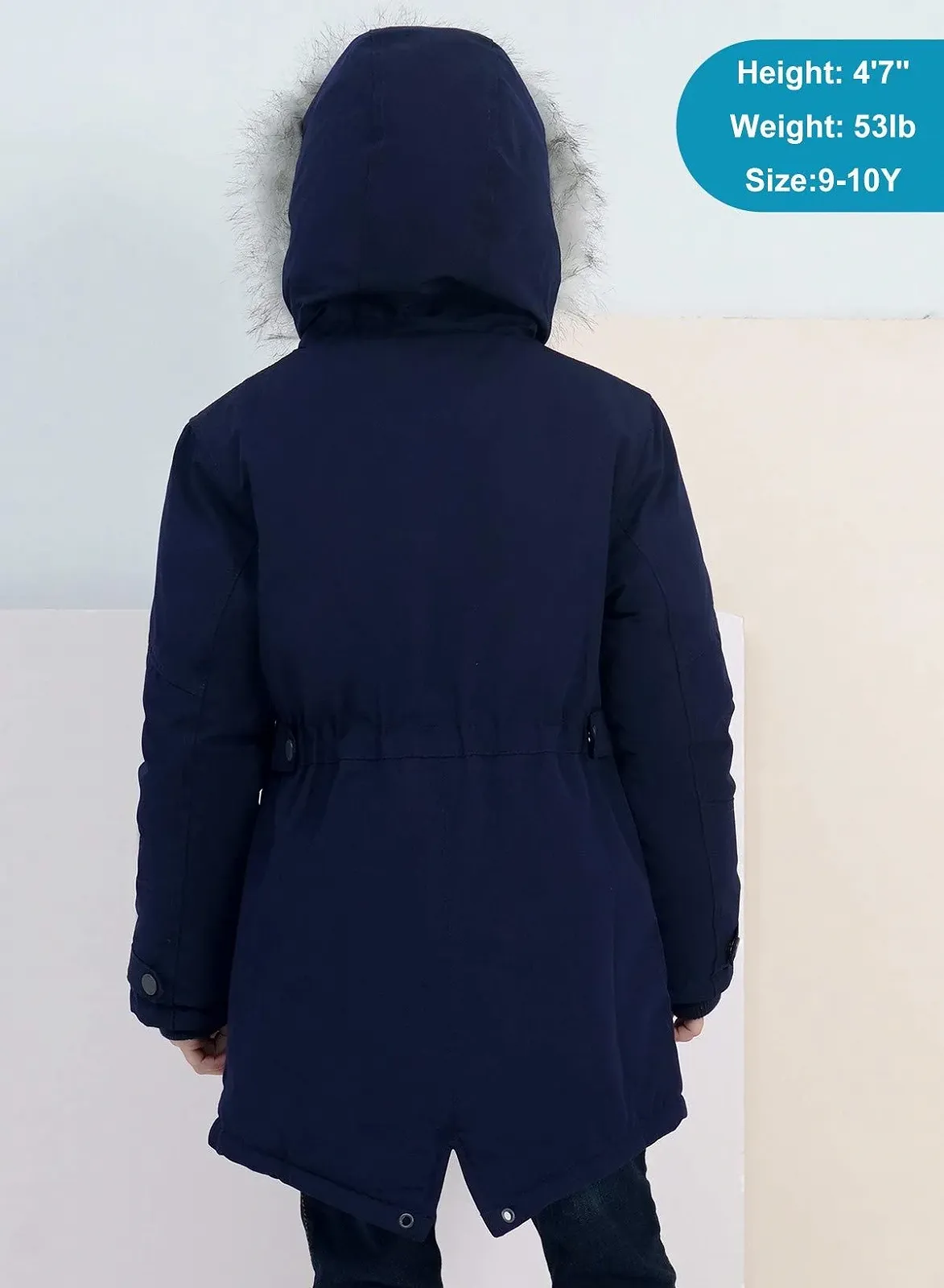 Зимове пальто для дівчат SOLOCOTE, подовжене, тепле, з капюшоном та знімним хутряним коміром, фото №2