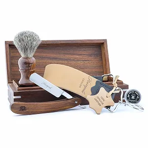 Набор для бритья Classic Collection Barber Salon Straight Cut (опасная бритва, помазок из ворса барсука, кожаный ремень, паста, 5 предметов) Черный - Фото 1
