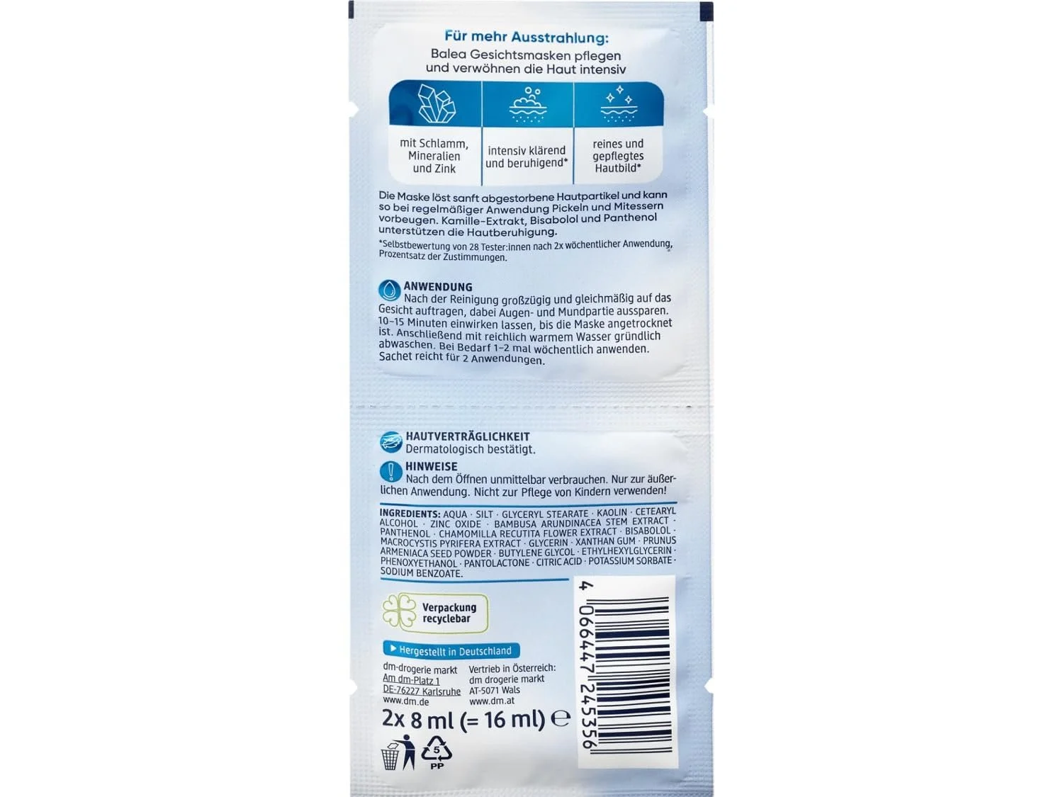 Набір масок Balea з 16 масок, набір зразків 8 різних масок для обличчя, гіалурон, вітамін C, фото №7