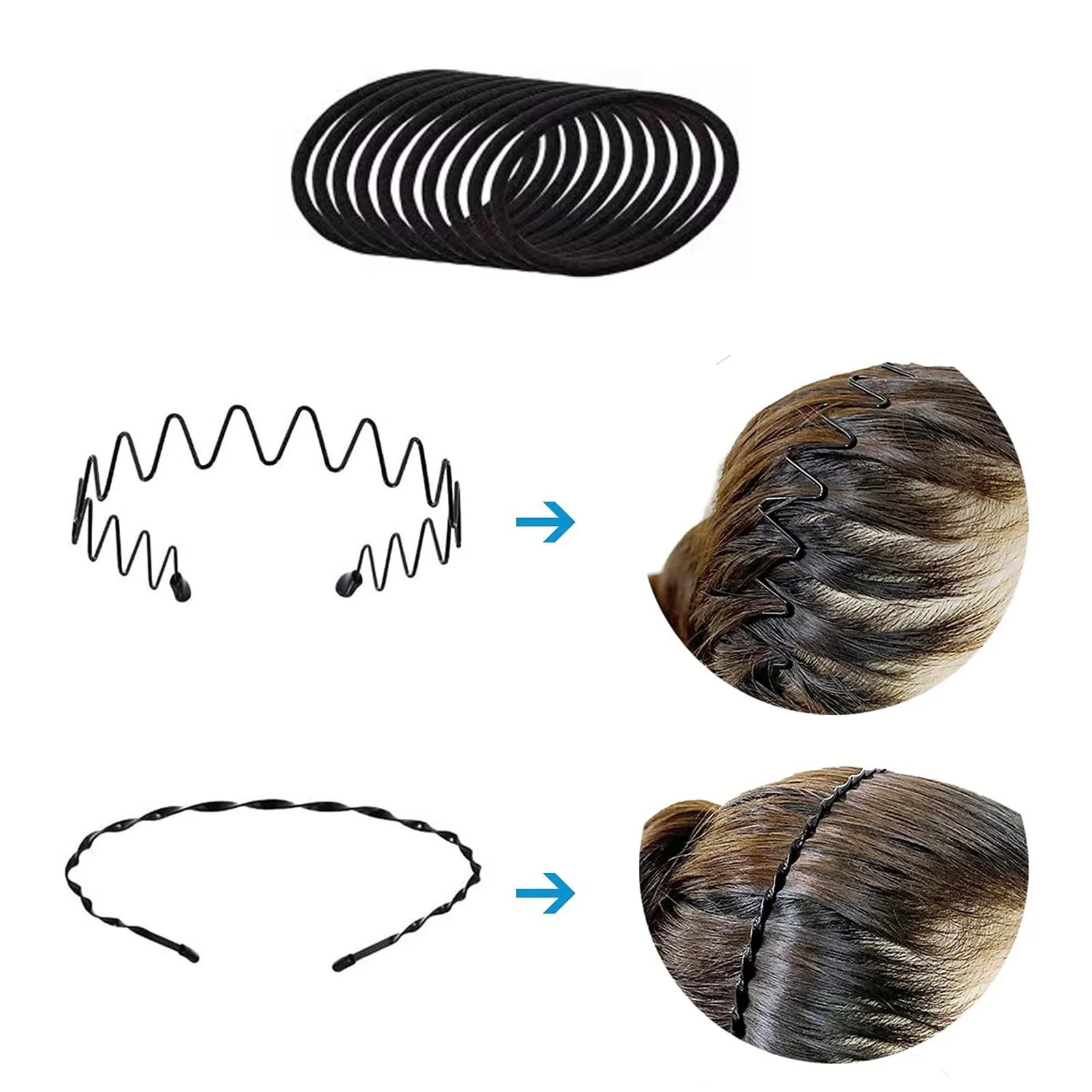 Унісекс Металева Обруч на Голову Хвиляста Чорний, фото №6