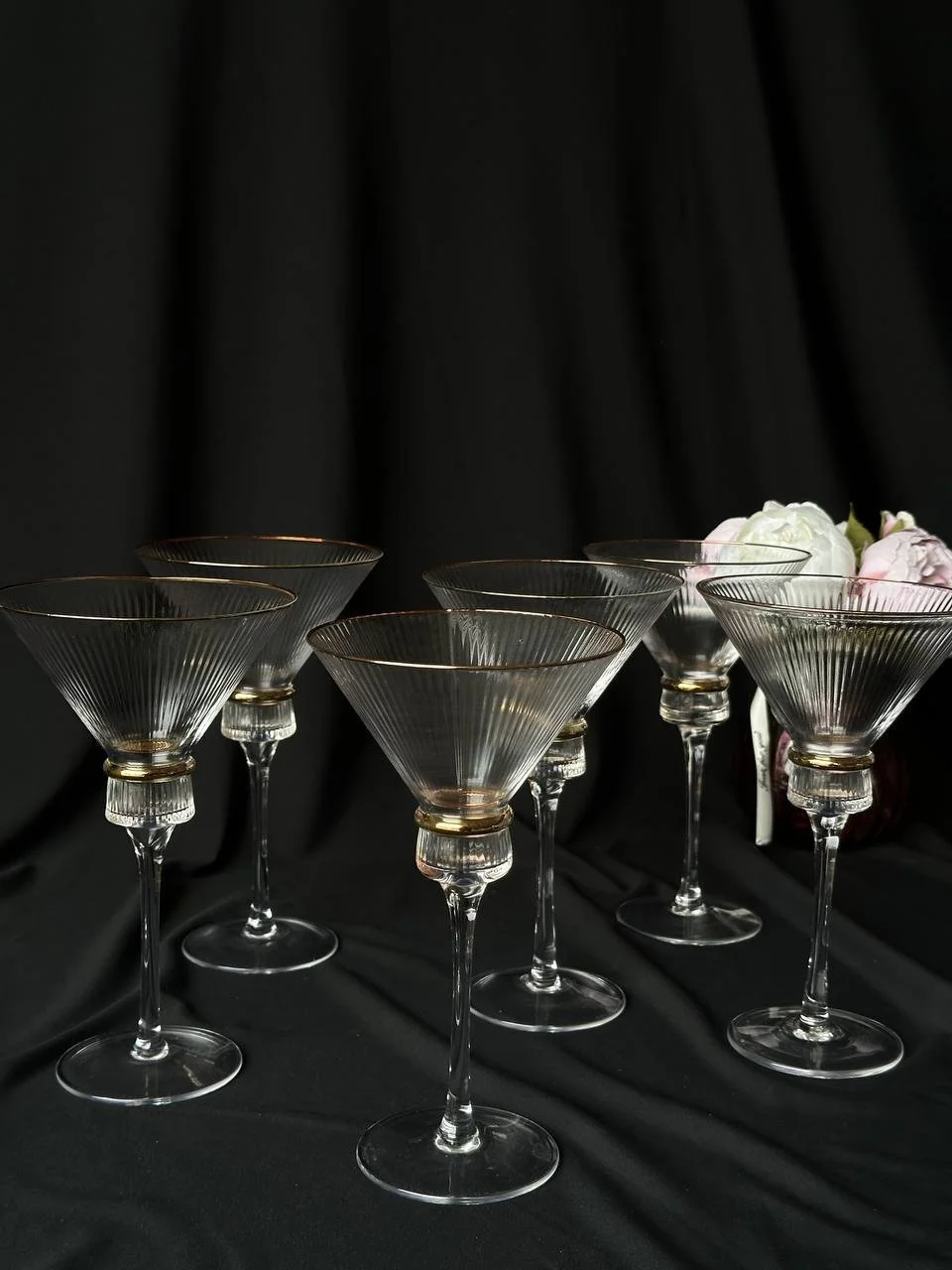 Бокали для коктейлів 6 шт з золотою оконтовкою, фото №1