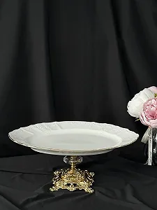 Блюдо порцеляна на золотій ніжці, 34х22 см Bernadotte - Фото 1