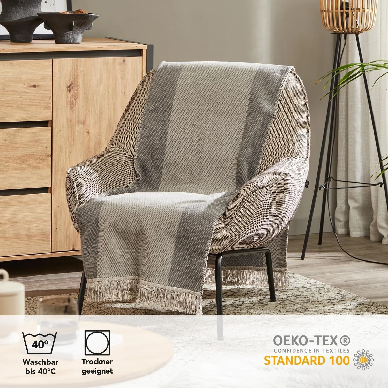 Накидка на крісло La Vida Сірий в смужку, 200 x 50 см, фото №2