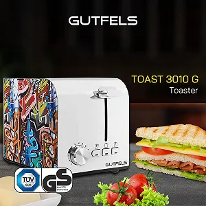 Тостер Gutfels Toast 3010 G, 2 скибочки, з насадкою для булочок, 7 рівнів потужності, 850 Вт, розморожування, підігрів, функція зупинки, дизайн Graffiti synthetic.ua - Фото 1