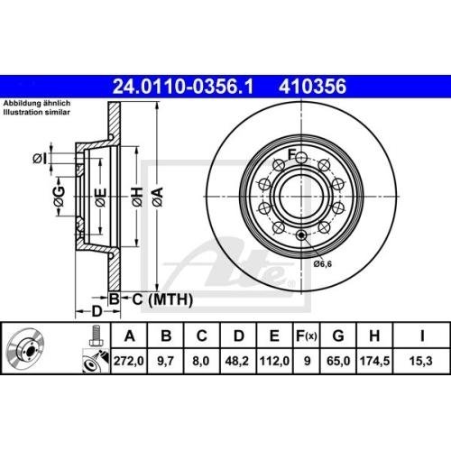 Гальмівний диск ATE 24.0110-0356.1 для FORD SEAT SKODA VAG, задня вісь, фото №2