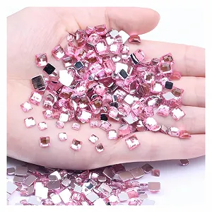 Стрази Квадратні 6 мм Wanglan, 5000 шт, Акрилові, Плоска задня частина, Земні грані, світло-рожевий колір - Фото 1