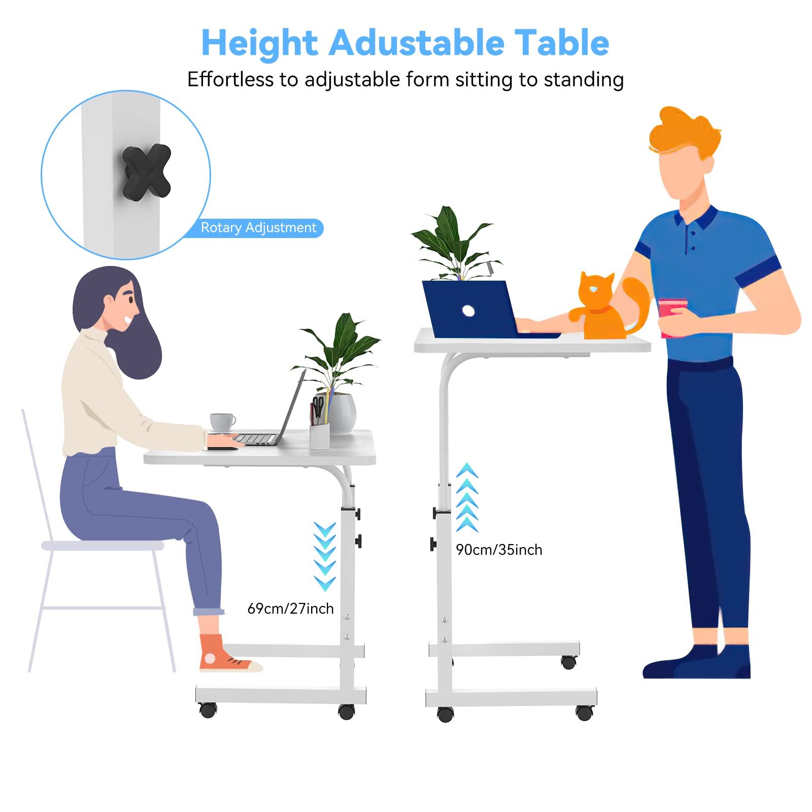 Столик для ноутбука на колесиках 60 x 40 см, регулируемая высота 69-90 см, фото №4