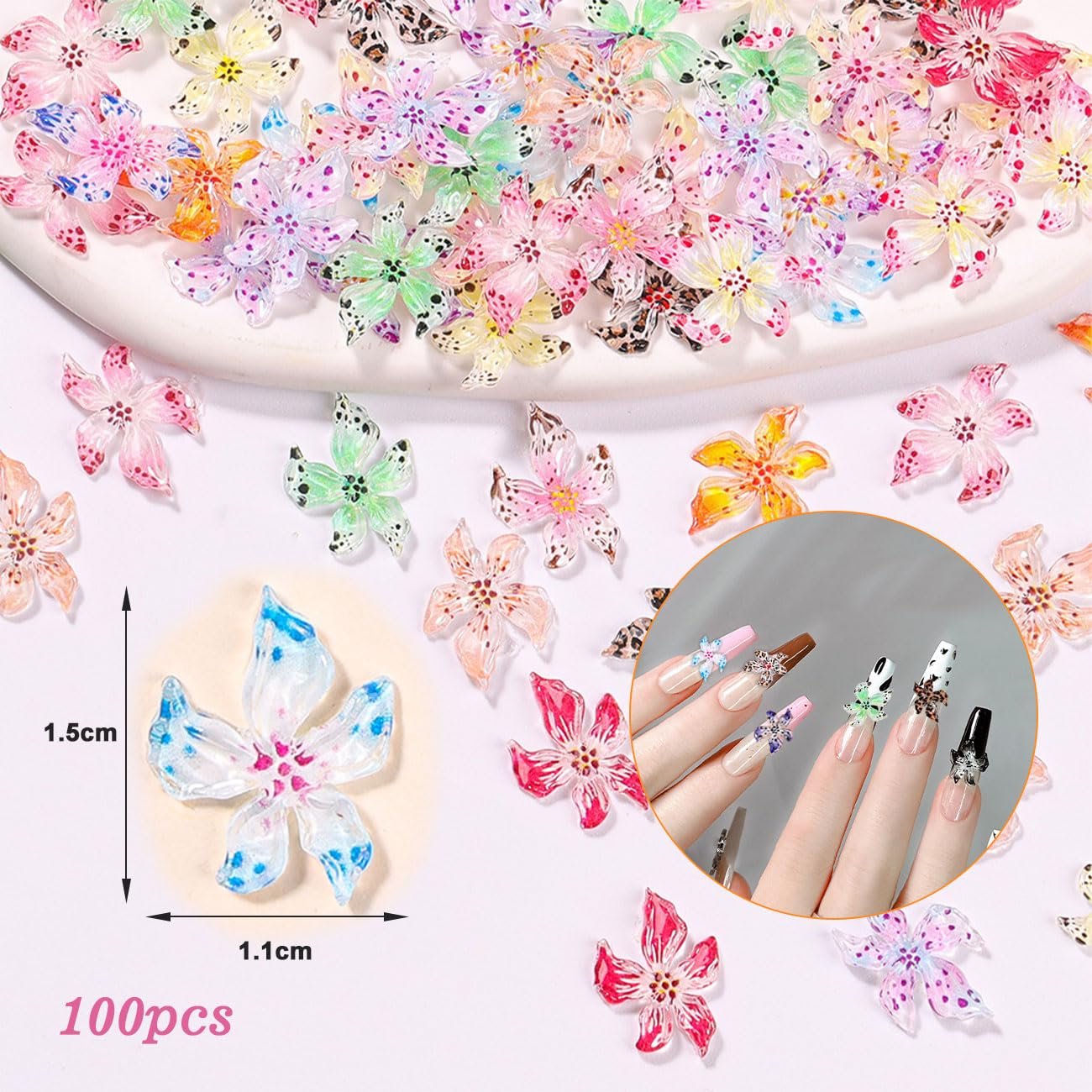 3D Квітка для дизайну нігтів 100 шт Різнокольоровий, фото №2