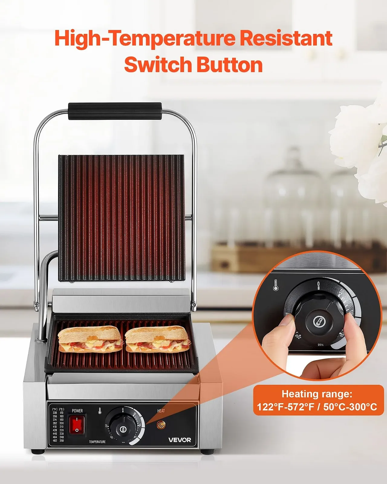 Контактний гриль VEVOR Commercial Panini Grill 1800 Вт для сендвічів, стейків, бекону, гамбургерів, фото №5