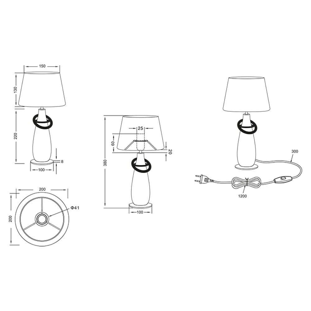 Настільна лампа etc-shop Retro Ceramic Fabric E14 20 х 38 см чорна золотиста, фото №9