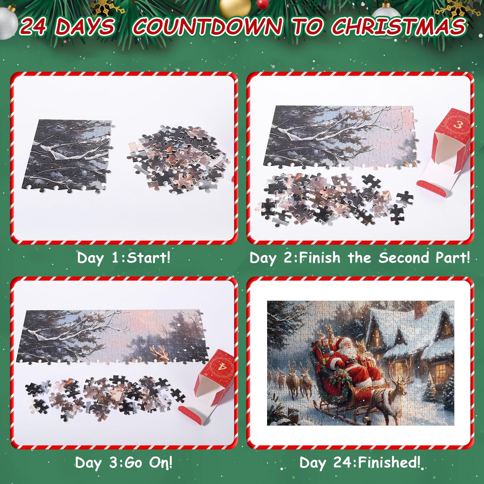 Пазл-адвент-календарь 2025 Санта-Клаус 1008 деталей 24 дня, фото №5