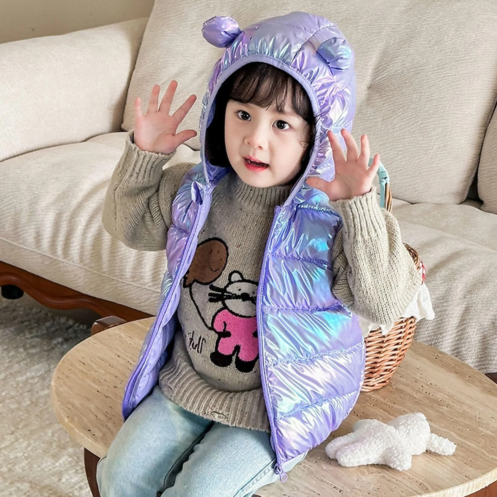 Дитячий двосторонній жилет для дівчаток зі змінним кольором, фото №7