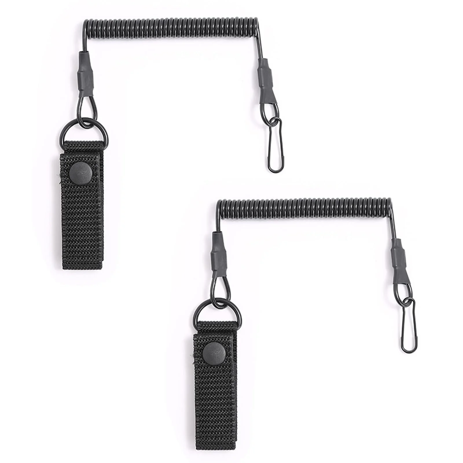 Шнуры рыболовные эластичные Paracord Lanyard спиральные с карабином 2 шт. Черный, фото №1