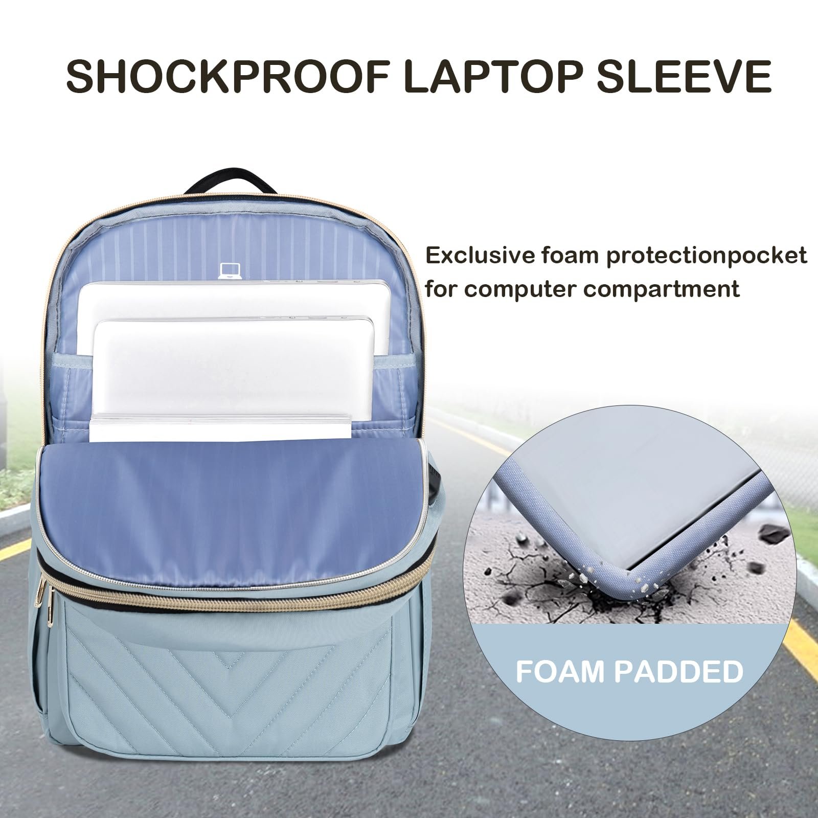 Рюкзак для ноутбука VANKEAN 15.6 Inch Waterproof USB Charging Port Світло-блакитний, фото №3