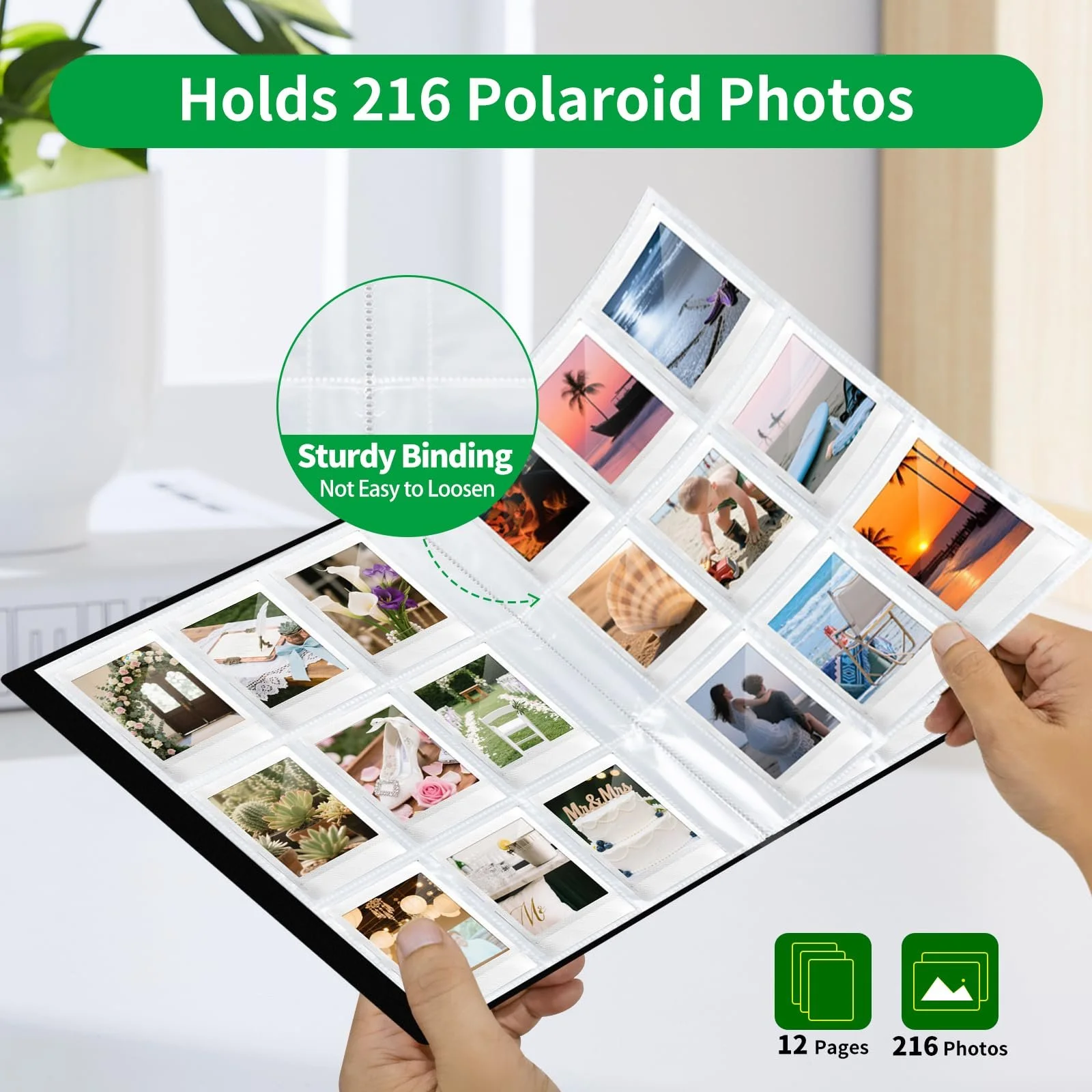 Фотоальбом FRETONBA для Polaroid Film 6 x 9 см, підходить для фото Instax Mini, 216 кишень, велика фотокнига з переднім вікном, фото №6