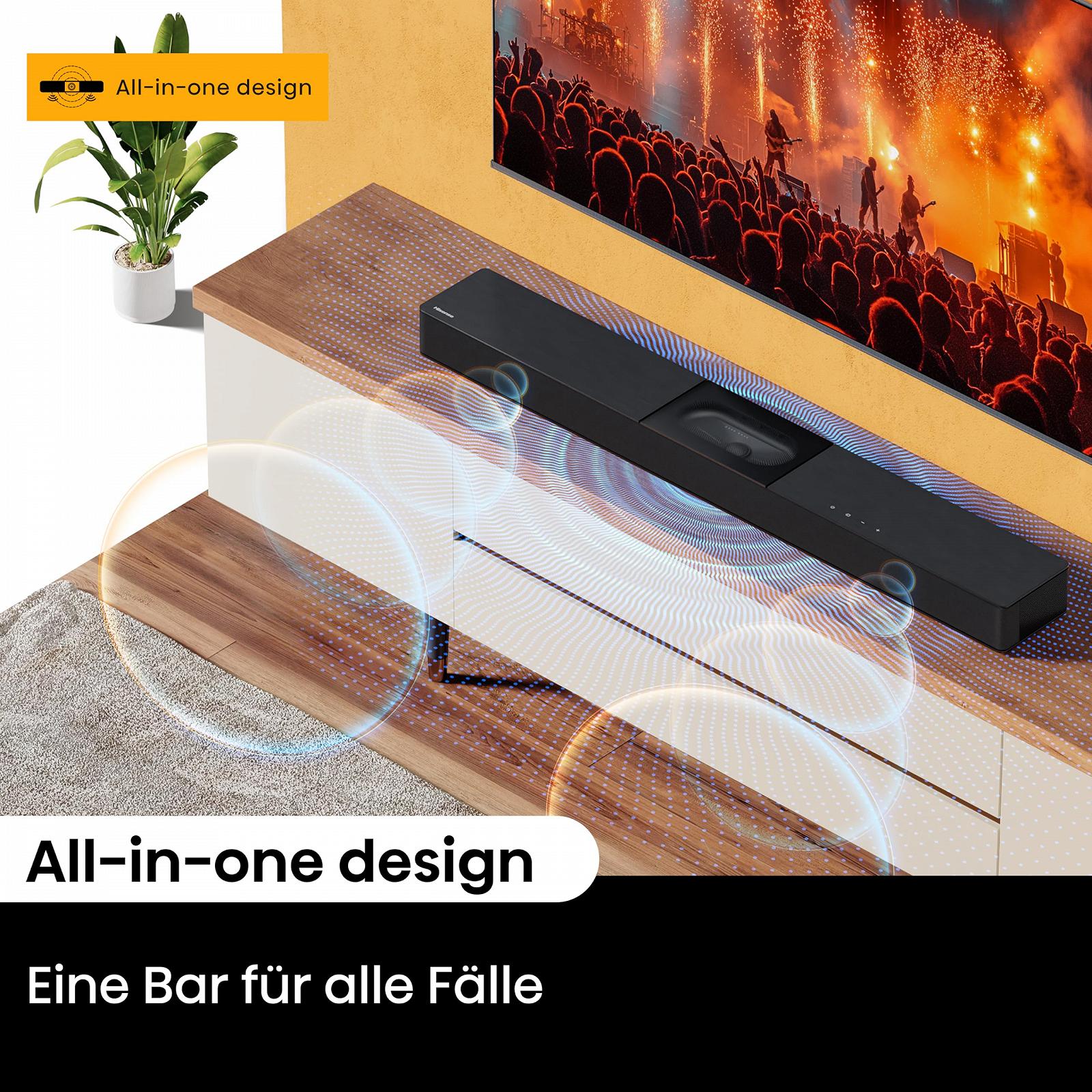 Саундбар Hisense HS2000 2.1 Канала с интегрированным сабвуфером, 240 Вт, Dolby Audio, Bluetooth, HDMI ARC/Optical/AUX/USB, Черный, фото №3 Саундбар Hisense HS2000 2.1 Канала с интегрированным сабвуфером, 240 Вт, Dolby Audio, Bluetooth, HDMI ARC/Optical/AUX/USB, Черный, фото №3