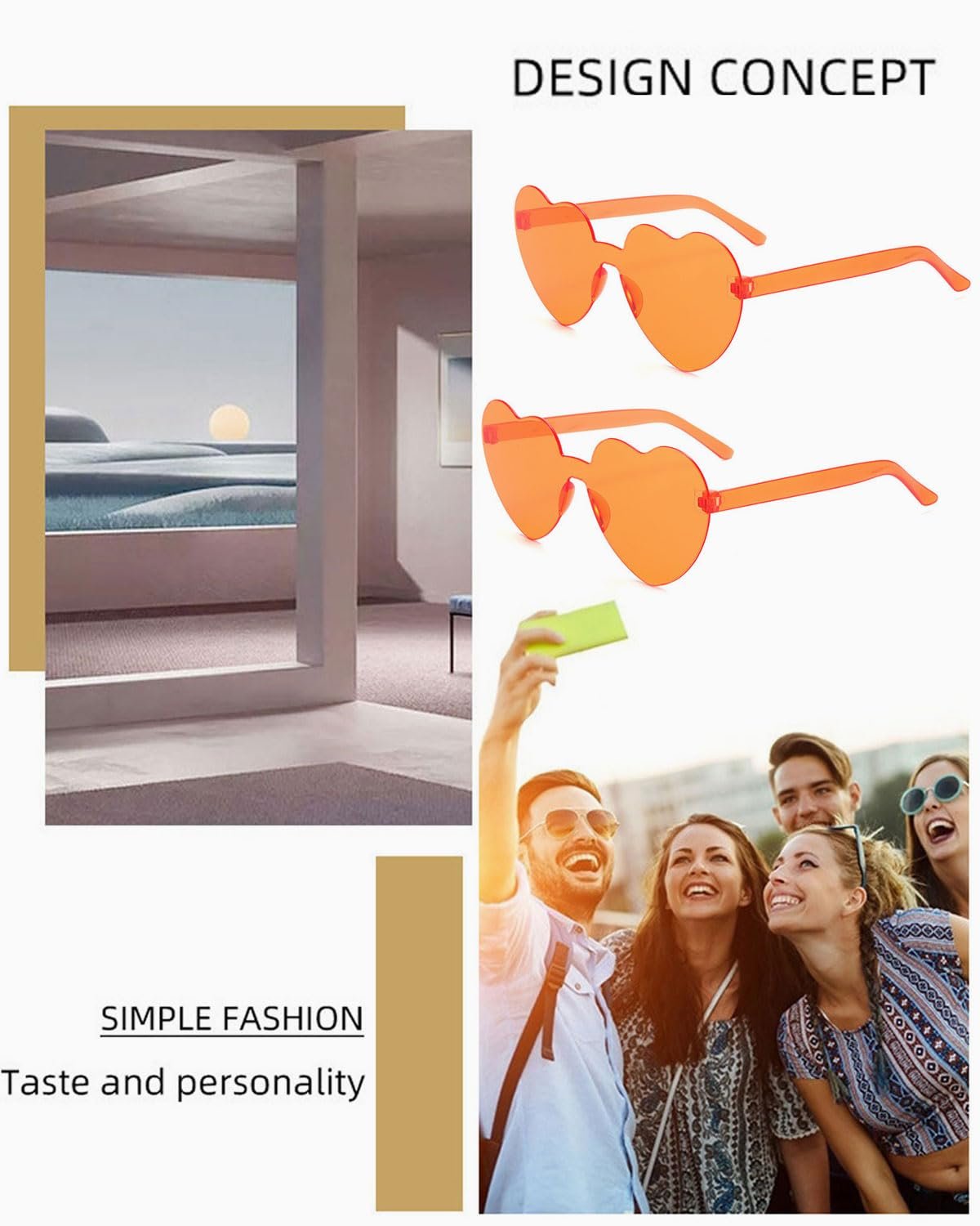 Сонцезахисні окуляри Серце QLEUIFT Без оправи Багатобарвний, фото №4