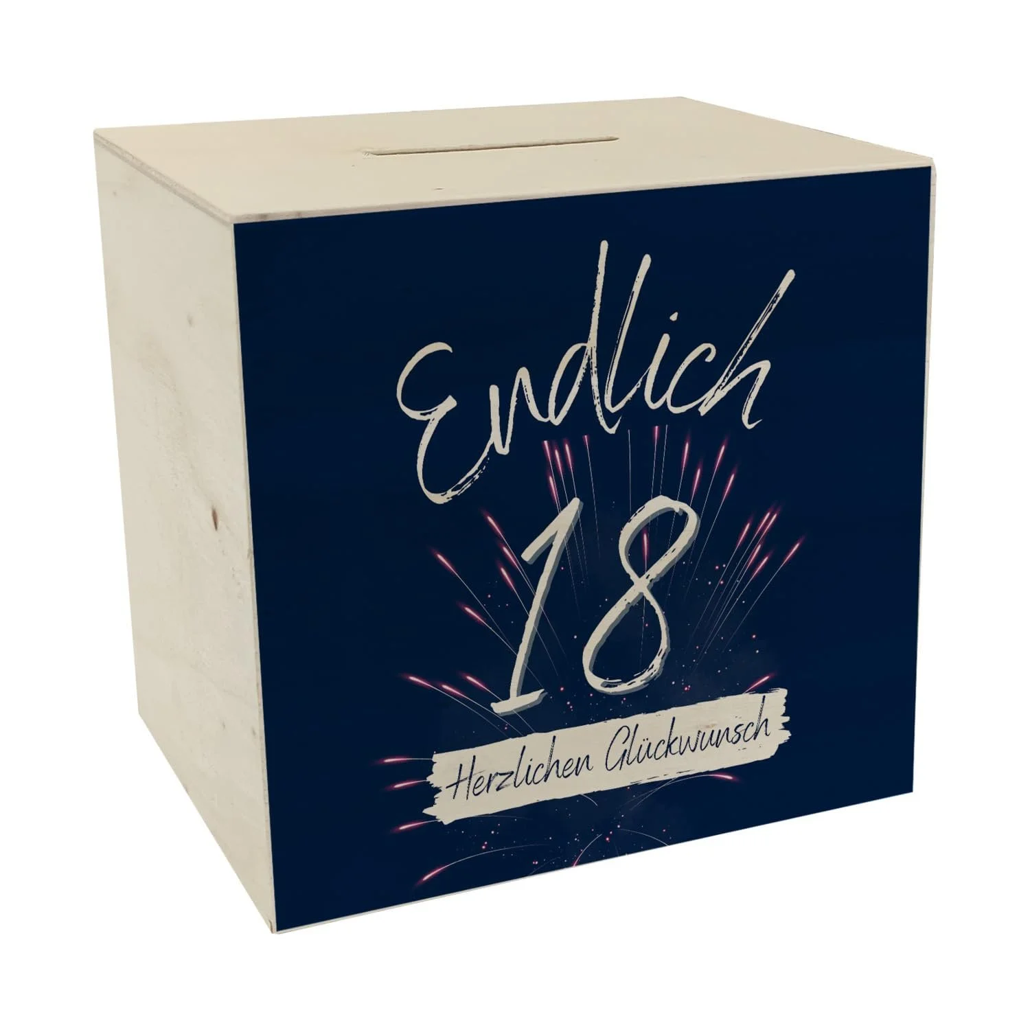 Скарбничка Endlich 18 Дерев'яна "Herzlichen Glückwunsch" На 18-річчя, фото №1