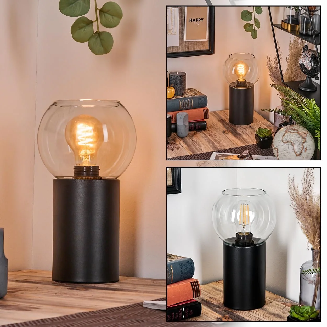 Настільна лампа HOFSTEIN Koyoto метал / скло Чорний/Прозорий, фото №1