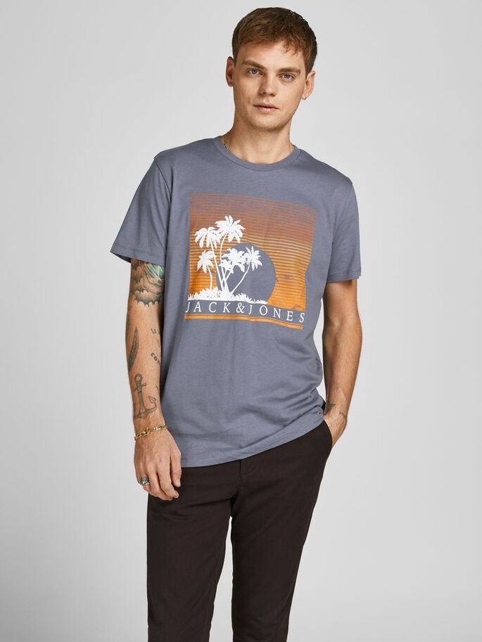 Футболка JJPALM TEE SS 12200243-Grisaille-Fit:Standard Fit Jack&Jones Сірий M, фото №1