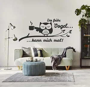 Наклейка на стіну tjapalo s-tk31 Сова The Early Bird Can Me Time 80 x 33 см - Фото 1