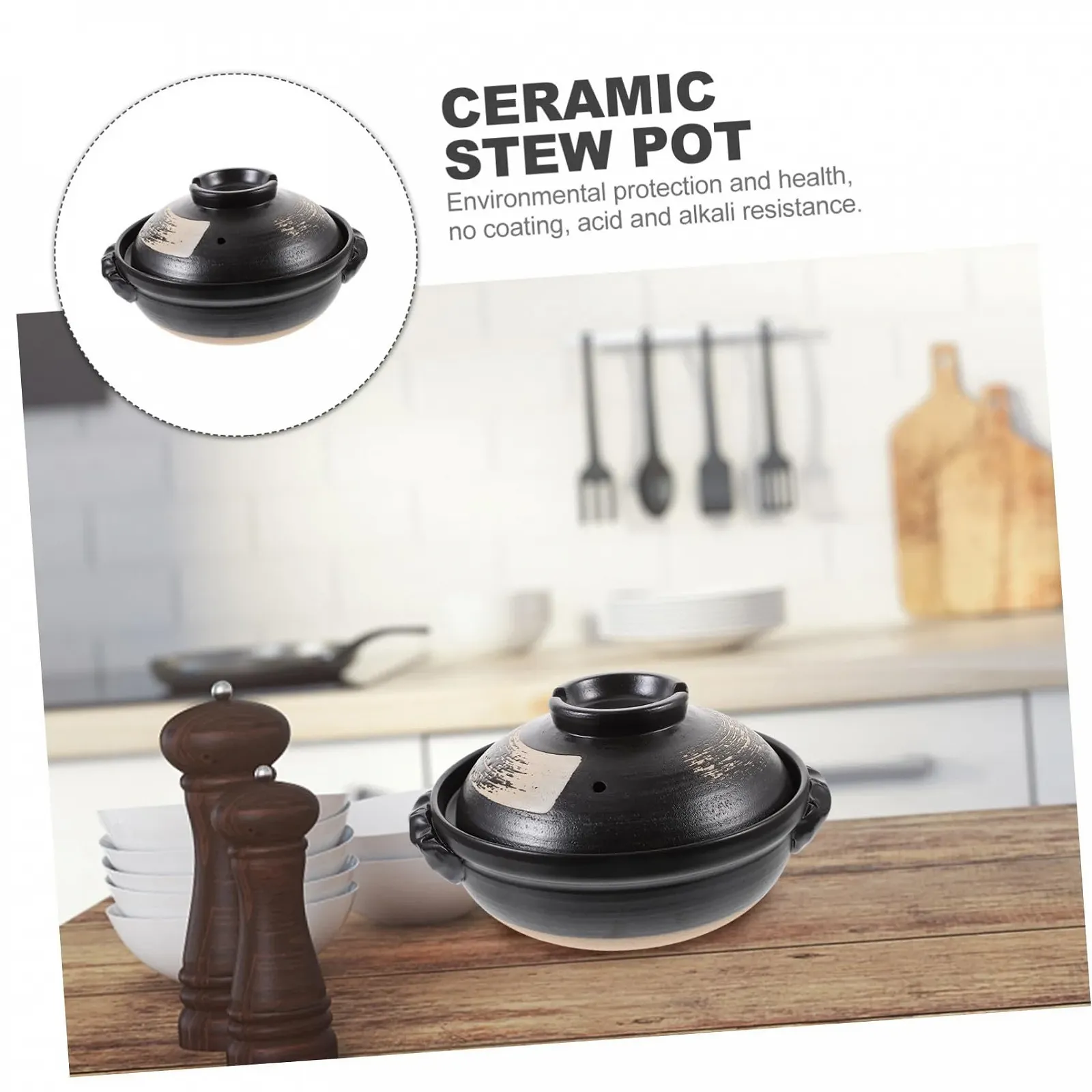 Кастрюля керамическая VALICLUD 900 мл с крышкой, без покрытия, фото №6