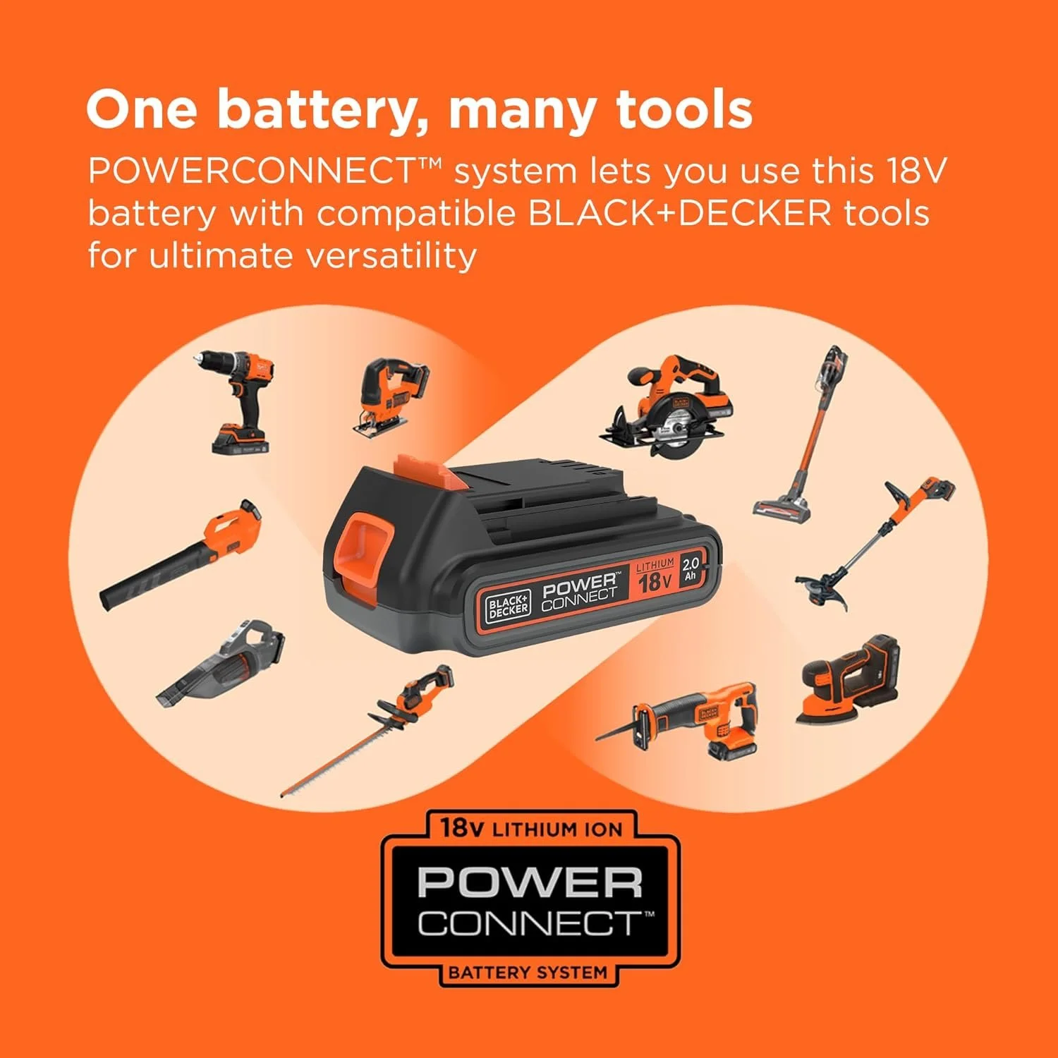 Аккумулятор литий-ионный Black+Decker BL2018 / 18 V / 2 Ah / Черный-оранжевый, фото №2