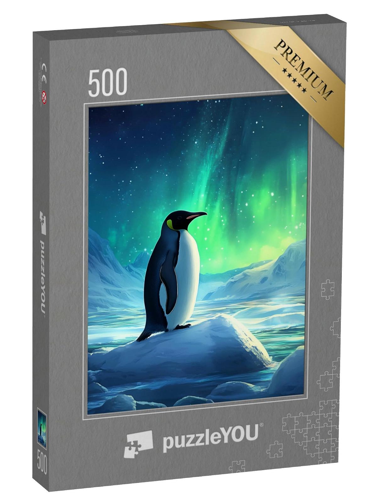 Пазл puzzleYOU "Penguin Under the Spell of the Northern Lights" 500 деталей, фото №1