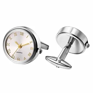 Мужские часы с запонками JewelryWe Карманные часы: Аналоговые кварцевые часы-запонка Круглый циферблат с римскими цифрами Часы-запонка Золотой/серебряный подарок для мужчин - Фото 1