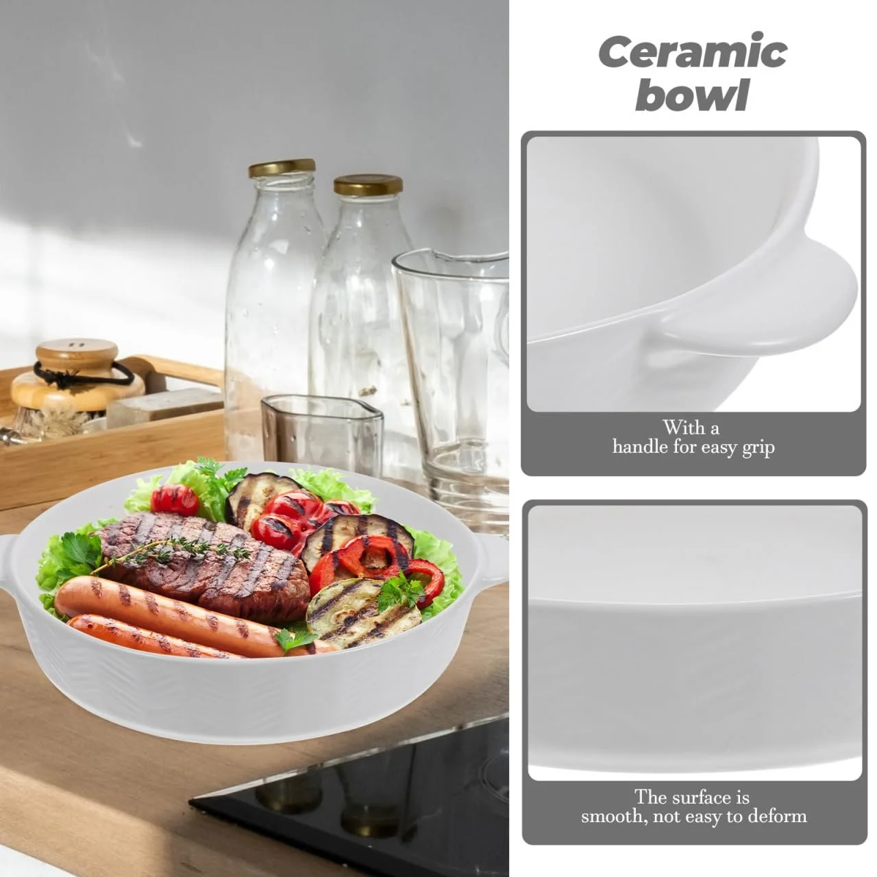 Форма для запікання Alipis Керамічна кругла з подвійними ручками Біла, фото №5