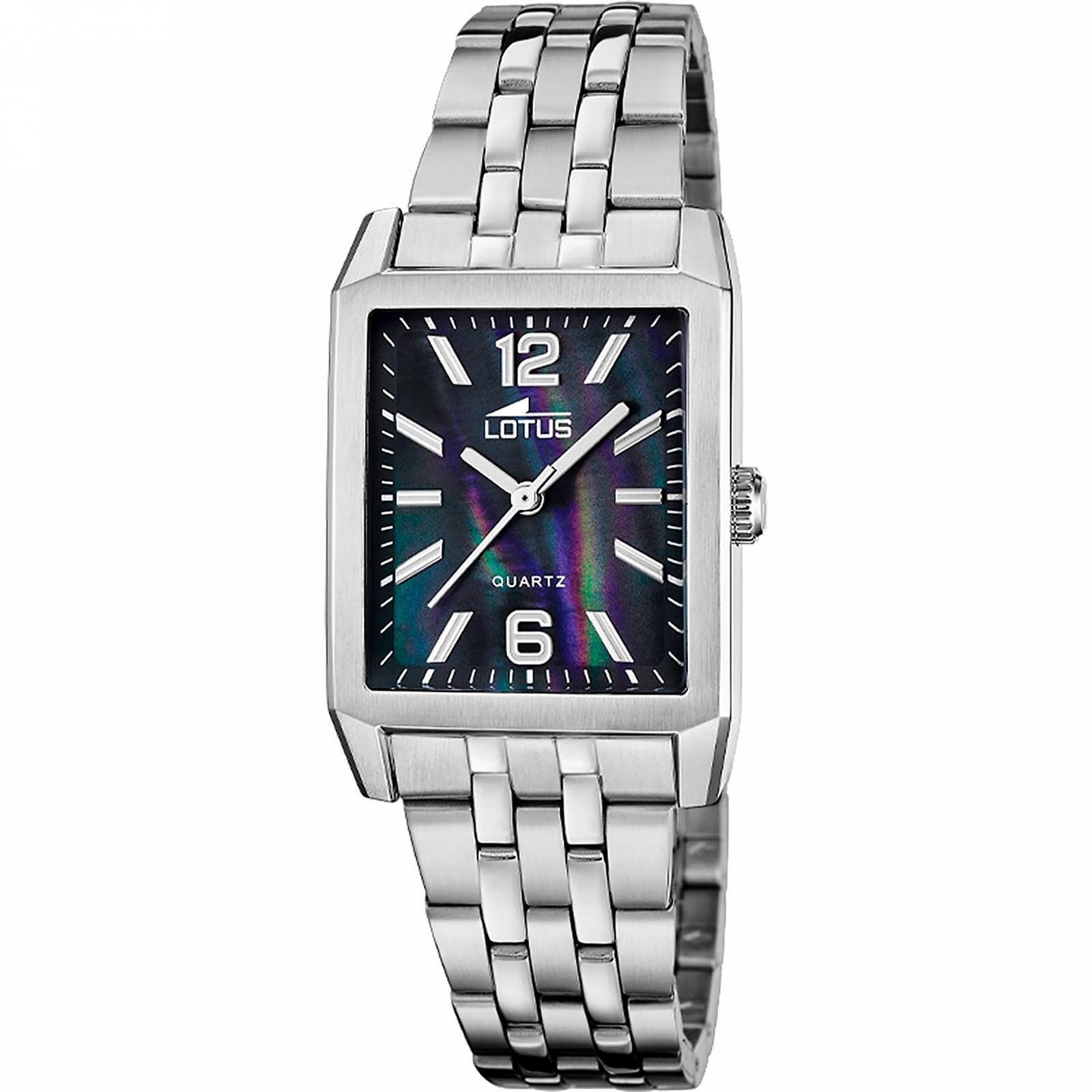Часы женские Lotus Square Series 18985/4 Квадратные Серебристый корпус из нержавеющей стали Серебристый браслет из нержавеющей стали, черный, фото №1