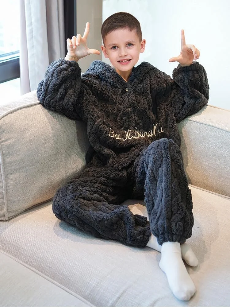 Фланелева піжама з капюшоном для хлопчиків, фото №2