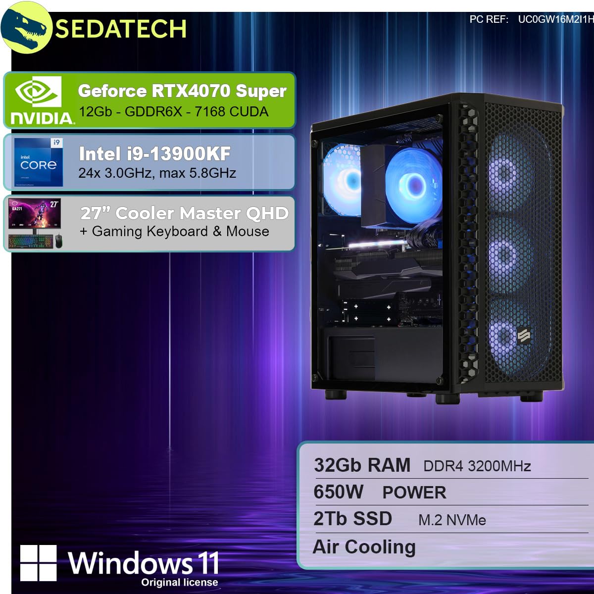 Sedatech Pro Gaming PC Intel i9-13900KF RTX4070 Super 32GB RAM 2TB SSD M.2 Windows 11 Монітор 27 дюймів, фото №2