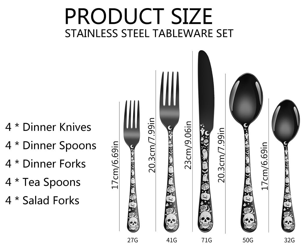 Набор столовых приборов XIAOYU Хэллоуин Череп, Черный, фото №3 Набор столовых приборов XIAOYU Хэллоуин Череп, Черный, фото №3