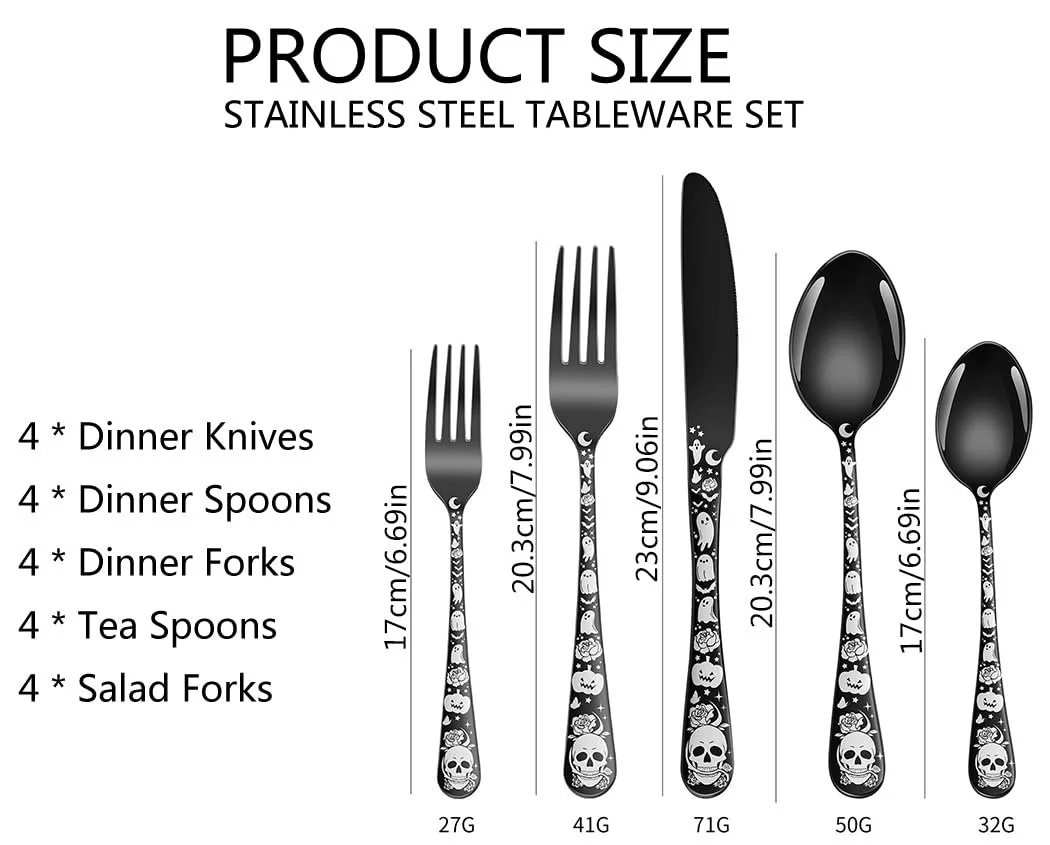 Набір столових приборів XIAOYU Хелловін Череп, Чорний, фото №3 Набір столових приборів XIAOYU Хелловін Череп, Чорний, фото №3