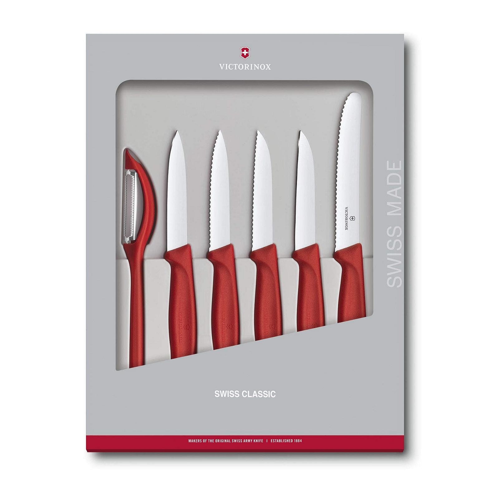 Набор кухонных ножей Victorinox Swiss Classic, 6 предметов, для овощей, томатов и завтрака, нож и овощечистка, прочная пластиковая ручка, нержавеющая сталь, красный, фото №4