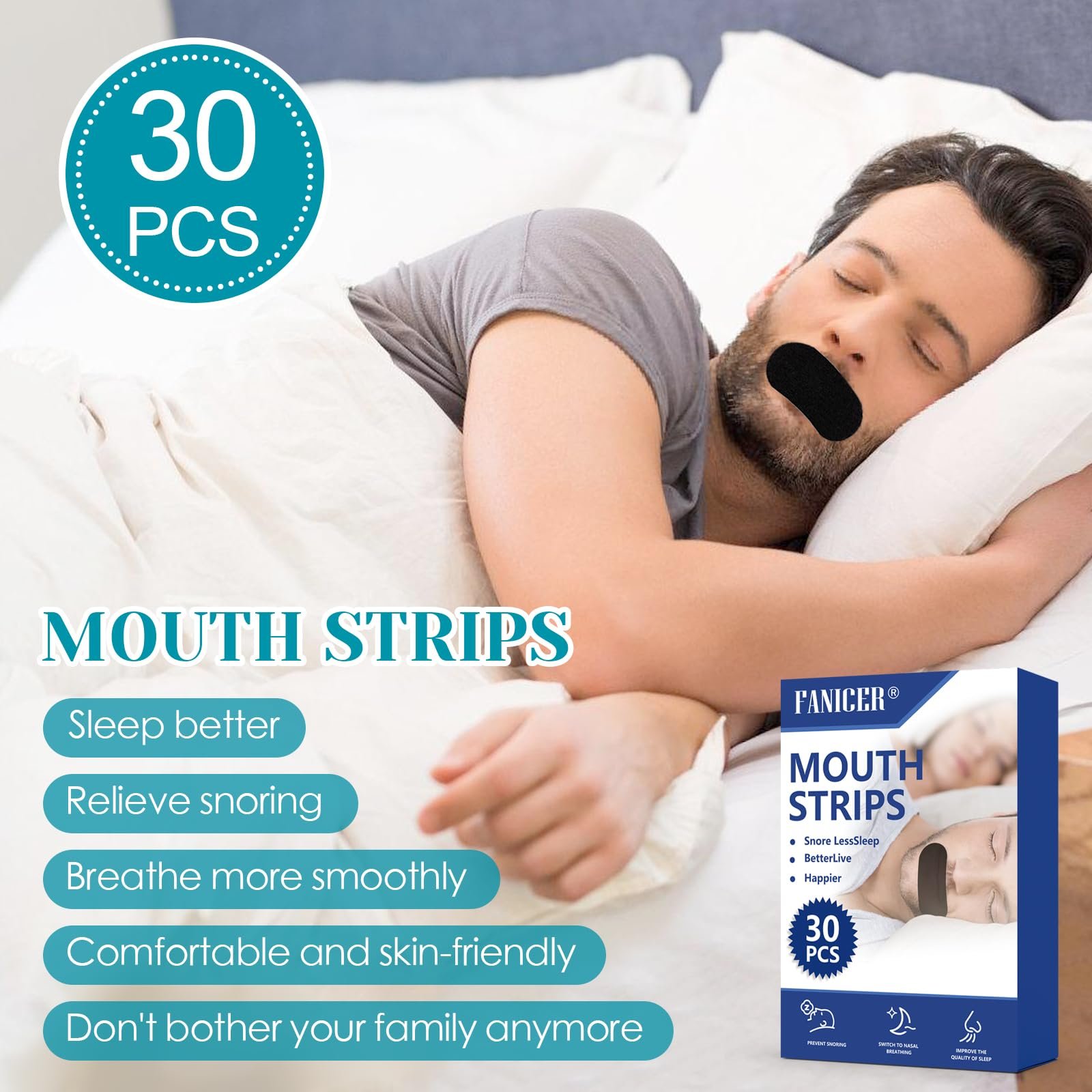 Смужки для рота проти хропіння 30 шт. Пластирі для сну Покращують якість сну, фото №7