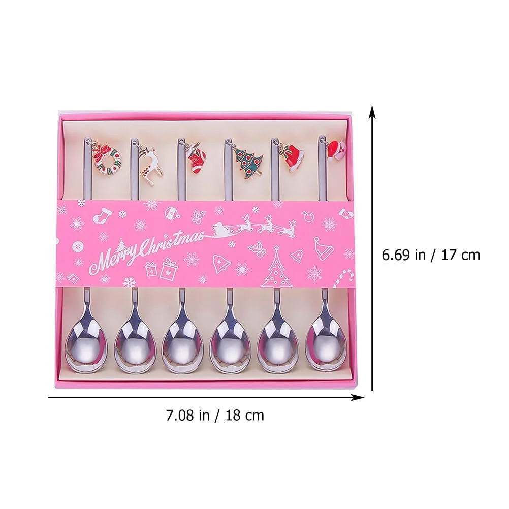 Ложка Кавова HEMOTON Набір 12 штук Різдвяна з нержавіючої сталі Сріблястий (6 ложок + 6 виделок), фото №2