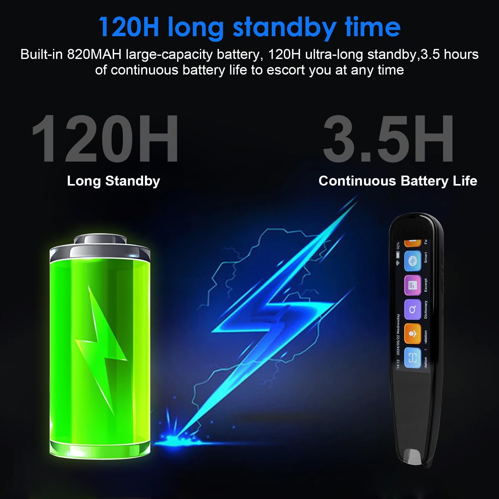 Ручка-сканер для перекладу, онлайн 142 мови, з 3.7-дюймовим сенсорним екраном, фото №6