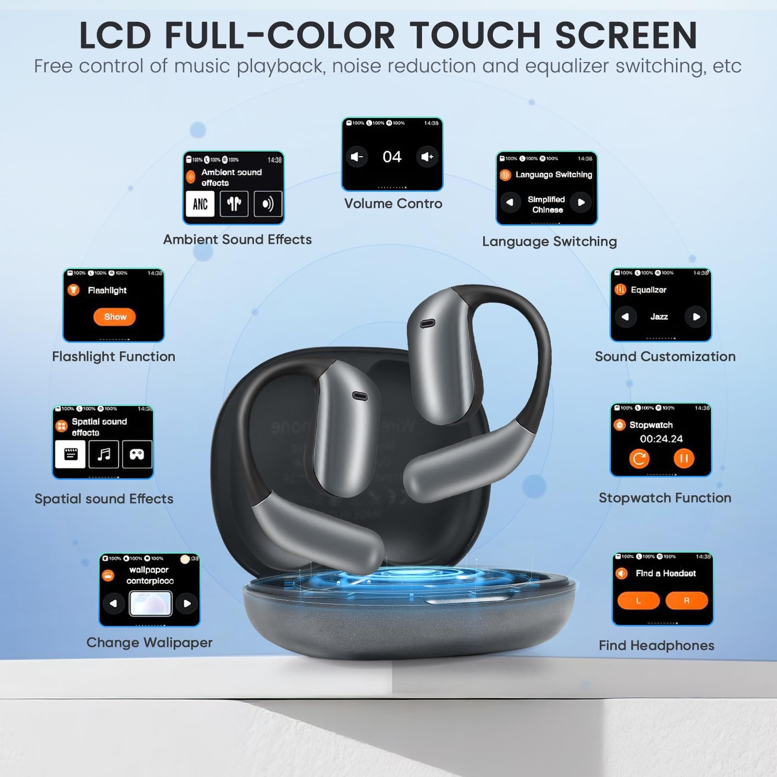 Навушники AI Перекладач з сенсорним LCD, 150+ мов, Bluetooth 5.4, реального часу, фото №5