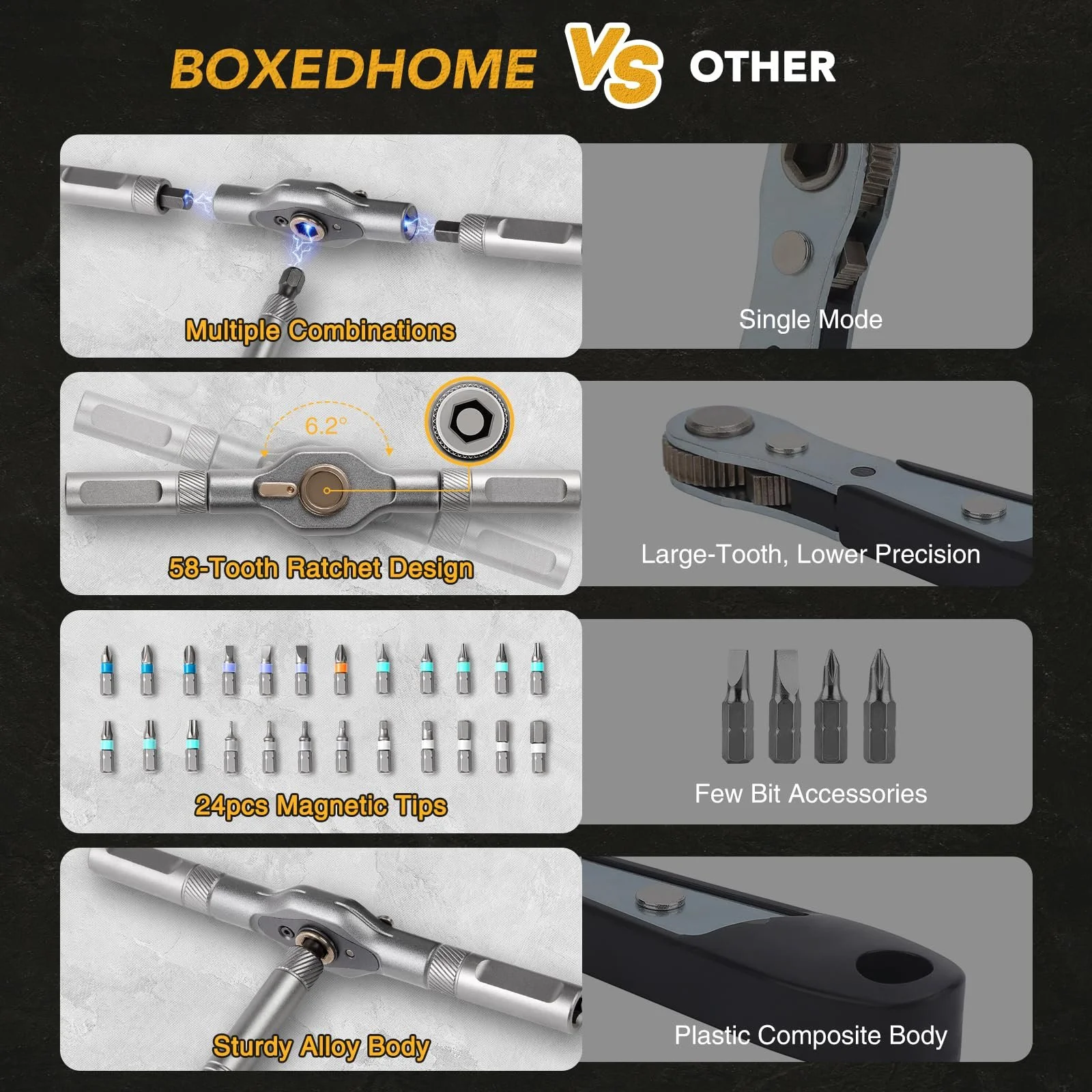 Набір реверсивних викруток 24 в 1 сталь S2 магнітне руків'я подовжувач біти PH SL PZ TX HEX, фото №6