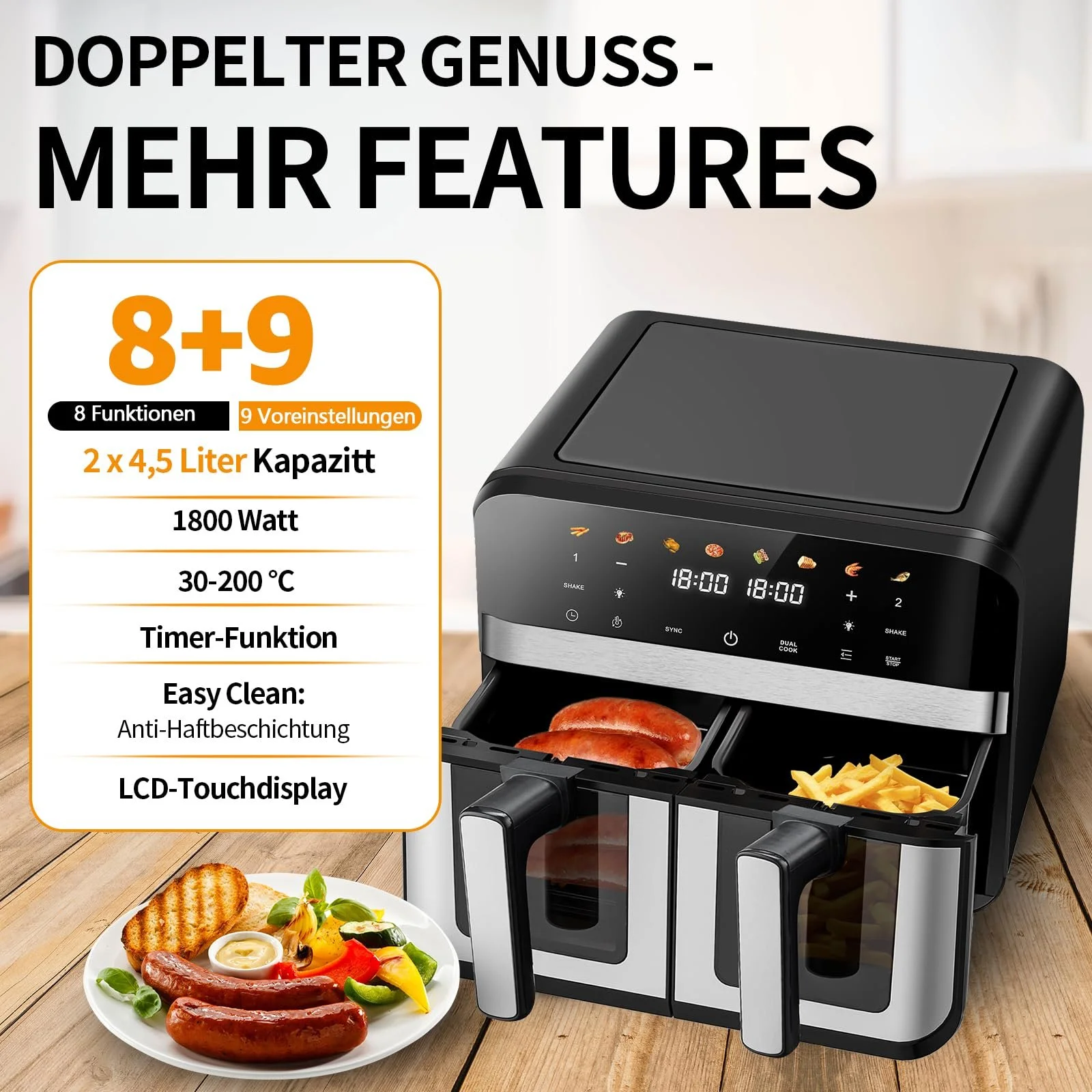 Мультипіч Dual Zone 9L 1800W Black, фото №2 Мультипіч Dual Zone 9L 1800W Black, фото №2