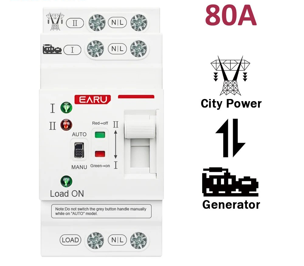 Автомат введення резерву EARU EAATS-F-CG-80 2P 80A 230V АВР перемикач, фото №1