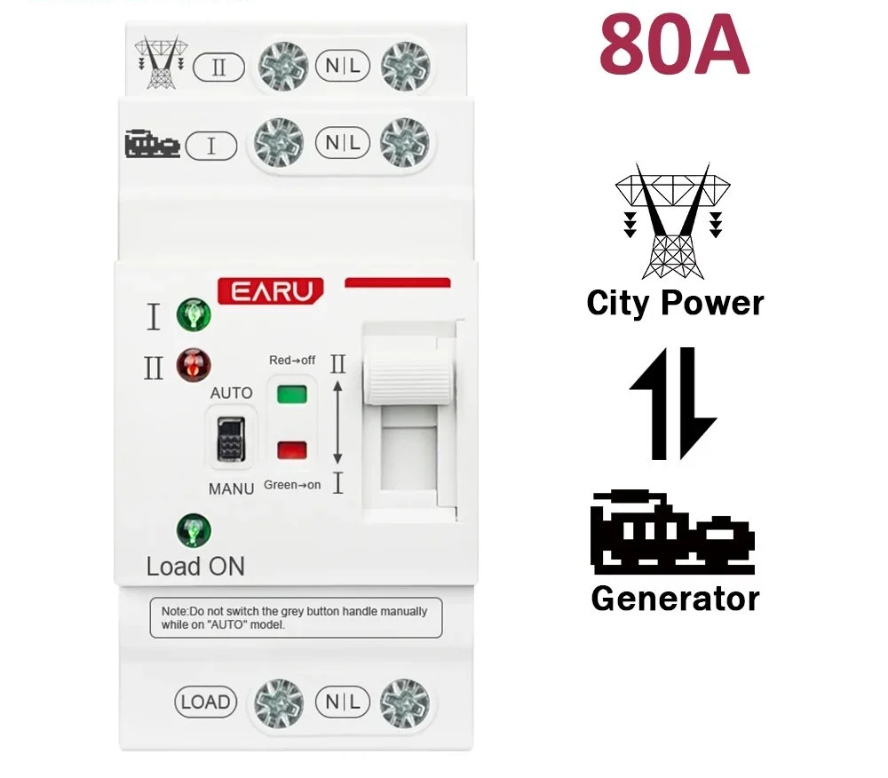 Автомат ввода резерва EARU EAATS-F-CG-80 2P 80A 230V АВР переключатель, фото №1