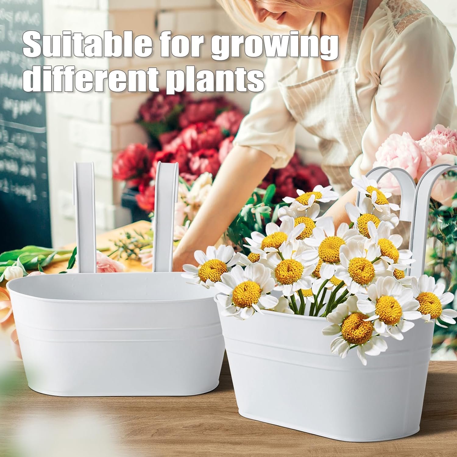 Підвісні квіткові горщики LATERN Метал 27.5 см зі знімним гачком 4 шт. білий, фото №6