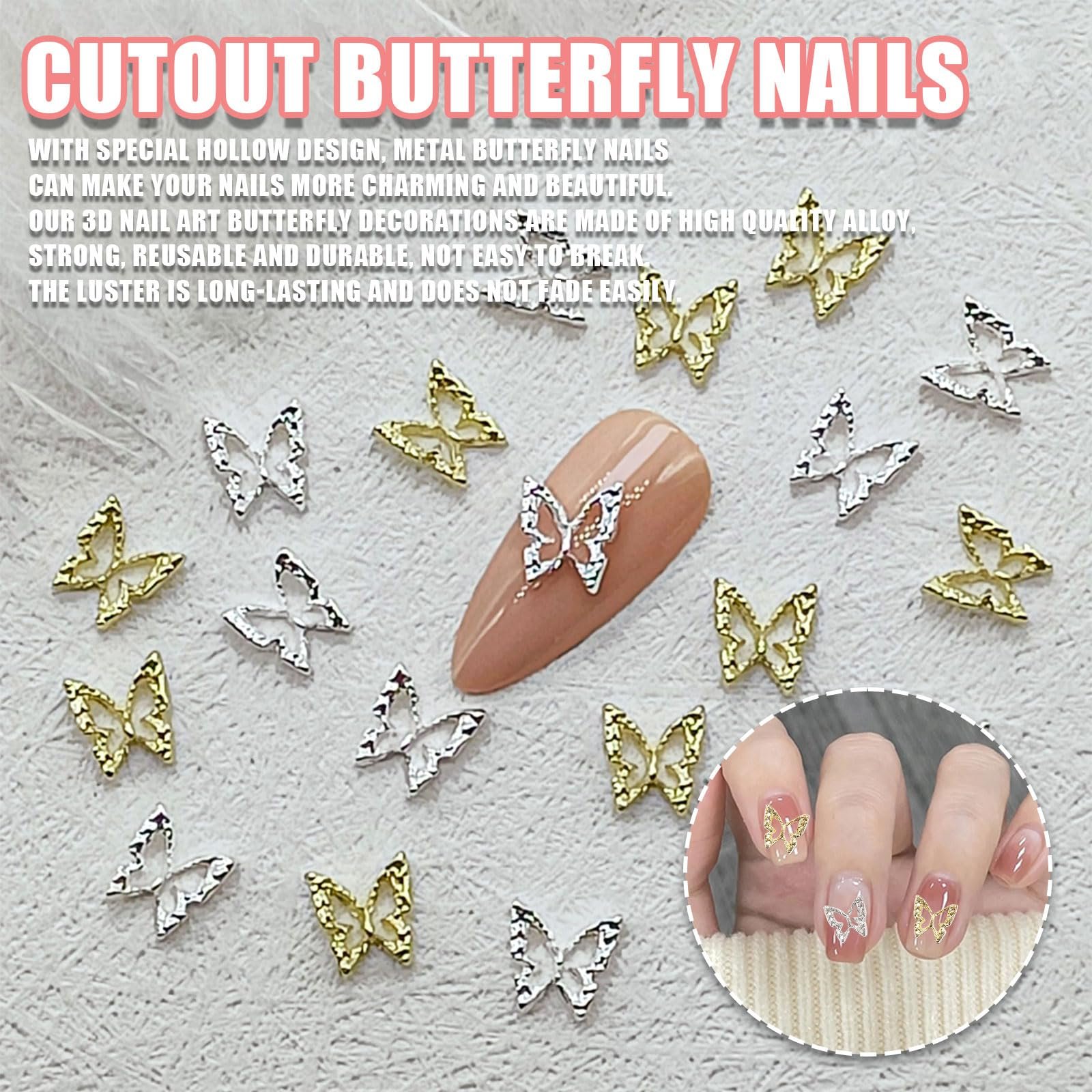 Украшения для ногтей Бабочки, Набор 100 шт 3D Металлические Подвески Бабочки для дизайна ногтей, Аксессуары для ногтей, Металлические Стразы Бабочки для дизайна ногтей, Декорирование, Ювелирных изделий, фото №3