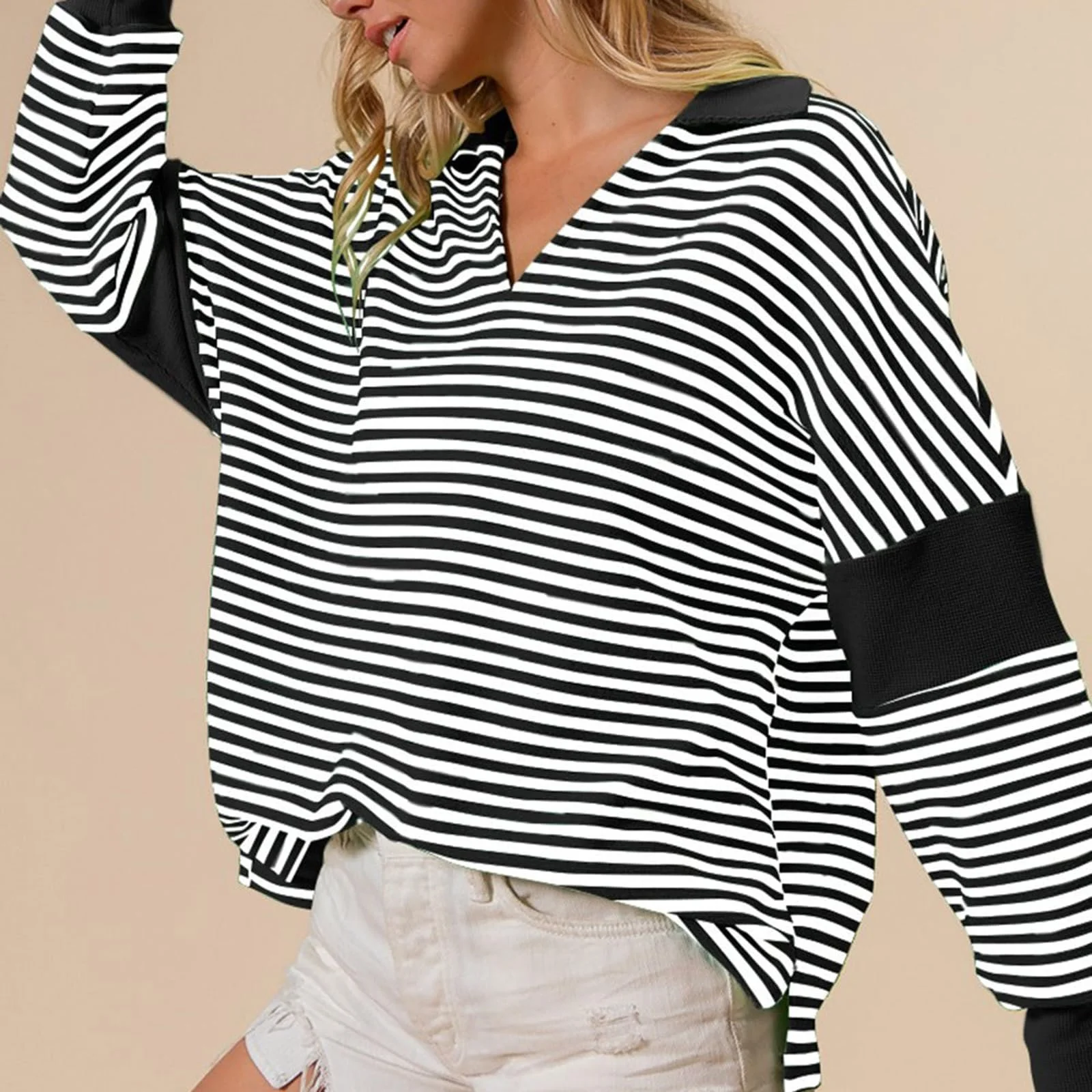 Жіночий смугастий світшот SANSIWU, контрастний колір, фото №9 Жіночий смугастий світшот SANSIWU, контрастний колір, фото №9